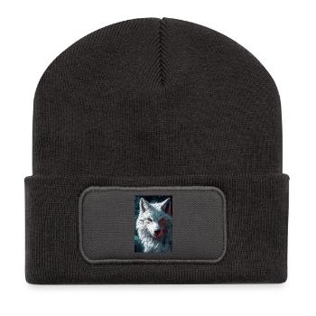 Illustration of a wolf - Beanie recyclé à patch - charbon - Devant