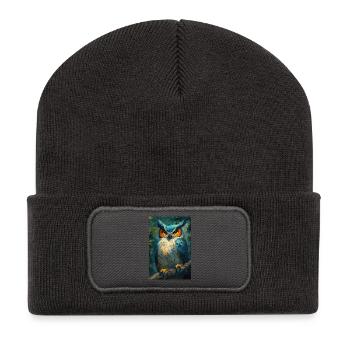 Illustration of a owl - Beanie recyclé à patch - charbon - Devant