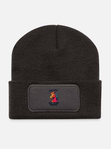 Farbe Party Galopp Pferd - Recycelte Patch Beanie - Dunkelgrau