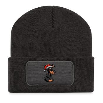Doberman Chien Noël - Beanie recyclé à patch - charbon - Devant