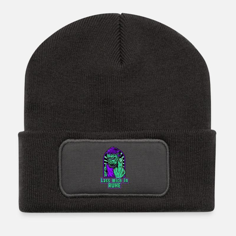 Lass mich in Ruhe Monster - Recycelte Patch Beanie - Dunkelgrau