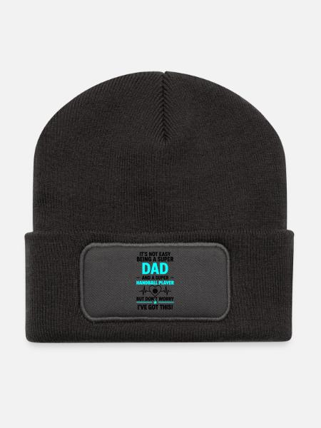 Herz + Handball – Super Papa Handballspieler - Recycelte Patch Beanie - Dunkelgrau