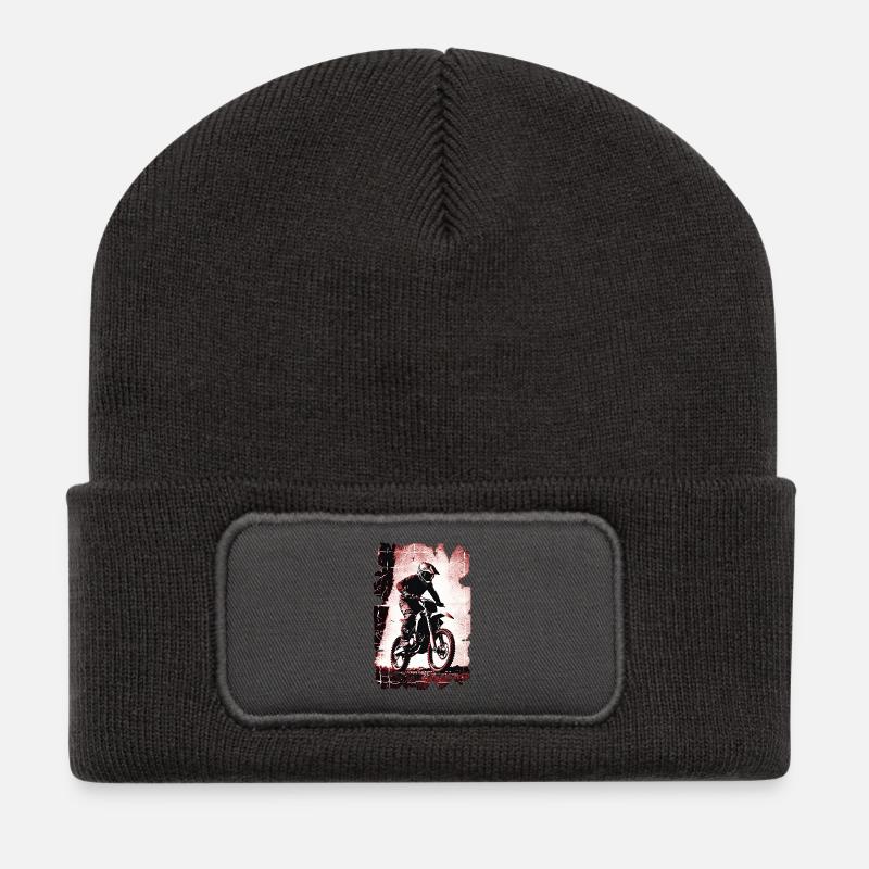 01_Motocross_Vintage_Sprung - Recycelte Patch Beanie - Dunkelgrau