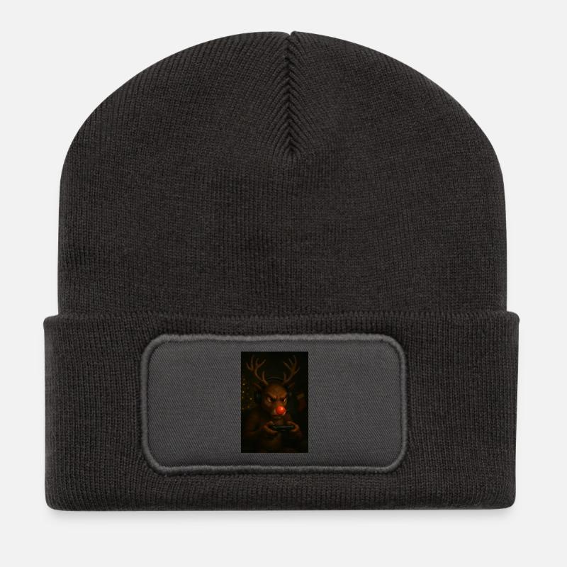 Rentier Gamer mit Kopfhörern - Recycelte Patch Beanie - Dunkelgrau