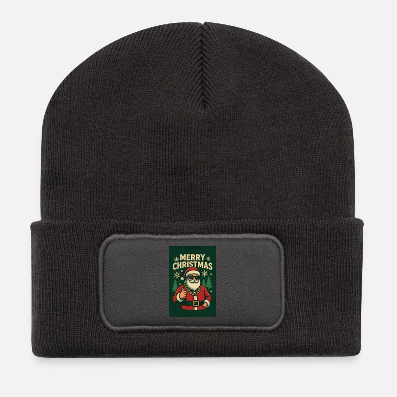 Chilliger Santa mit Sonnenbrille - Recycelte Patch Beanie - Dunkelgrau