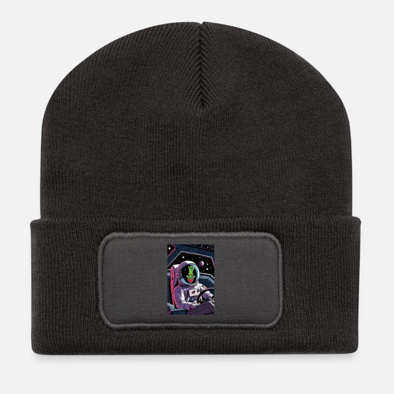 Kaktus Alien im All - Recycelte Patch Beanie - Dunkelgrau