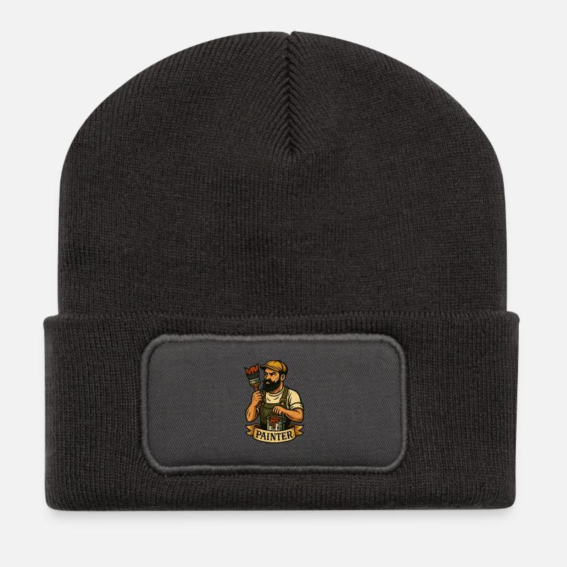 Pinselheld Maler-Logo - Recycelte Patch Beanie - Dunkelgrau