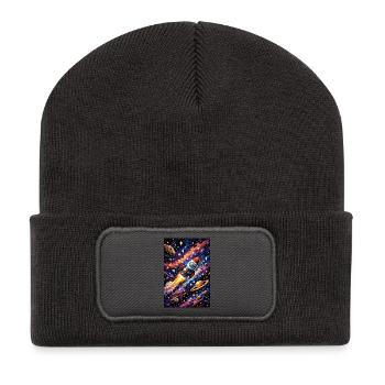 Vol de fusée à travers le cosmos - Beanie recyclé à patch - charbon - Devant