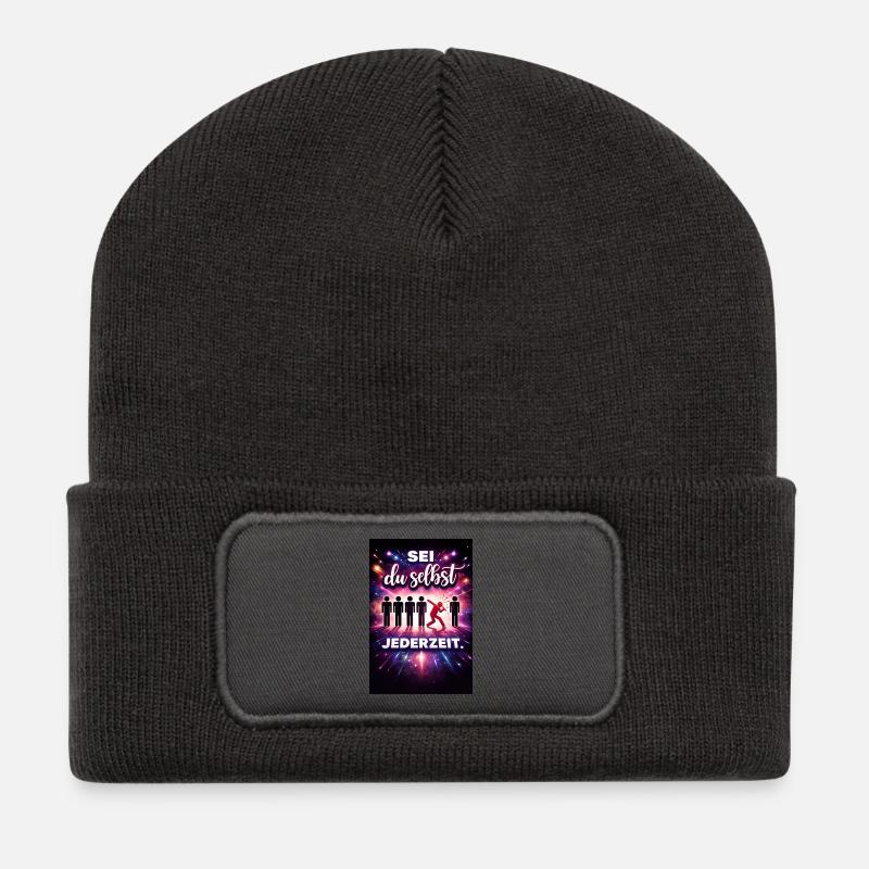 Sois toi-même en permanence - Beanie recyclé à patch - charbon