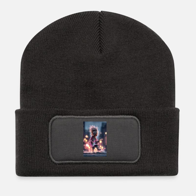 Neon Dread Gitarrist mit Pink Guitar - Recycelte Patch Beanie - Dunkelgrau