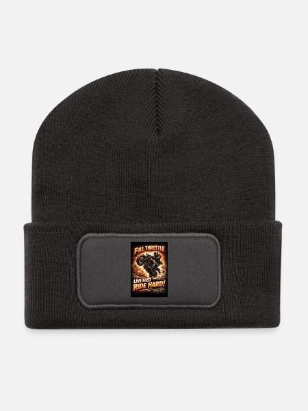 Vollgas: Motorradbrand - Recycelte Patch Beanie - Dunkelgrau