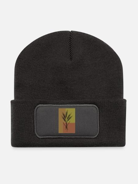 Wheat Ears Line Art – Botanical Design - Recycled Patch Beanie - dark grey