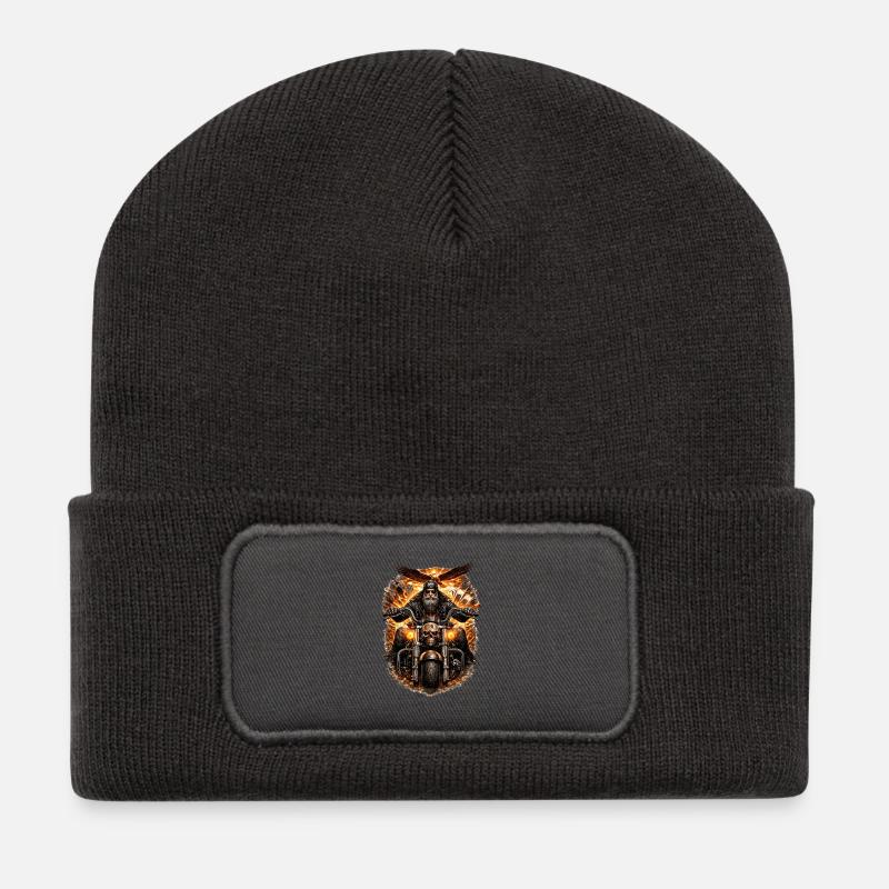 Flaming Skull Biker - Recycled Patch Beanie - dark grey