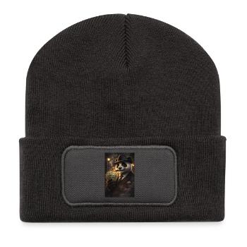 Black Gangster Panda und Zigarren - Recycelte Patch Beanie - Dunkelgrau - Vorne