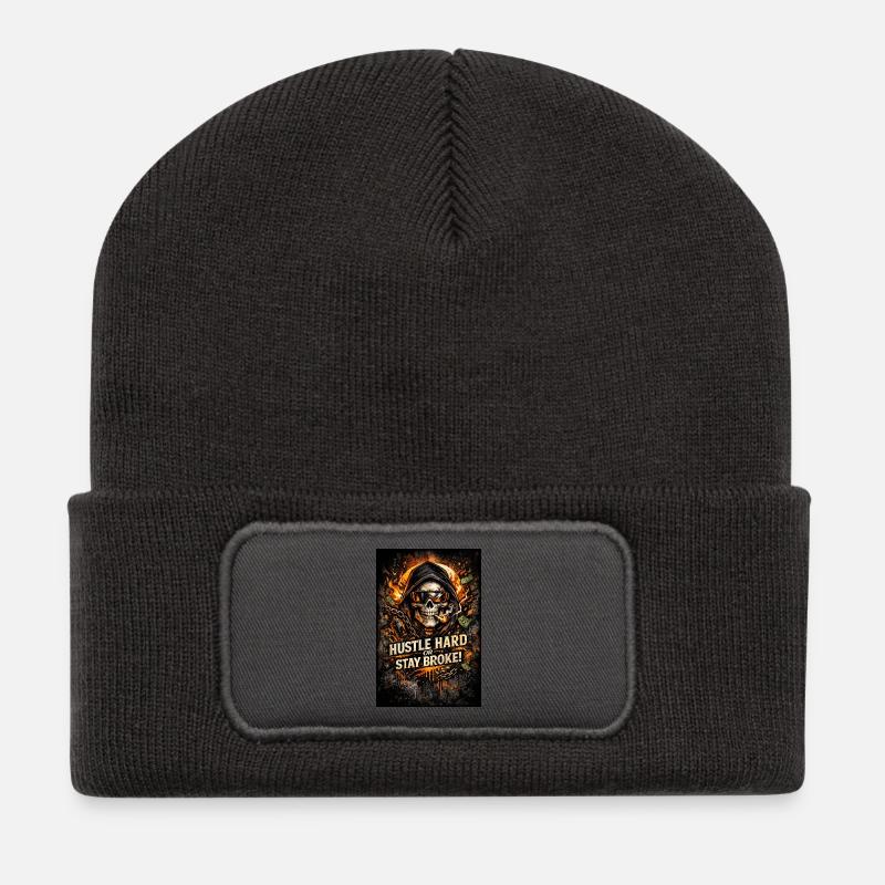 Hustle Hard or Stay Broke - Recycled Patch Beanie - dark grey