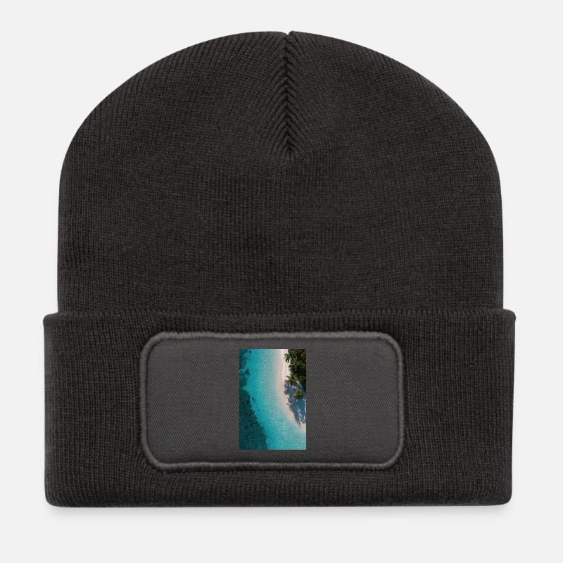 Türkisfarbene Gezeitenpalmen - Recycelte Patch Beanie - Dunkelgrau