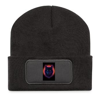 Neon Wolf auf Orange Circle - Recycelte Patch Beanie - Dunkelgrau - Vorne