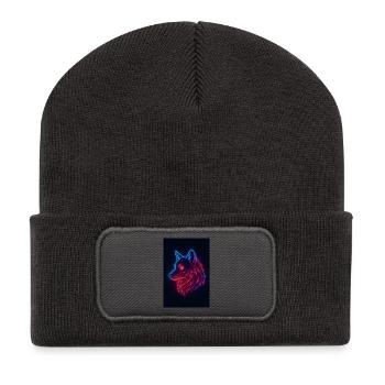 Regenbogen-Neon-Wolf - Recycelte Patch Beanie - Dunkelgrau - Vorne