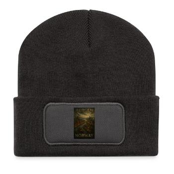 Bergen Norway – Steampunk Travel Poster Fjord - Recycled Patch Beanie - dark grey - Front