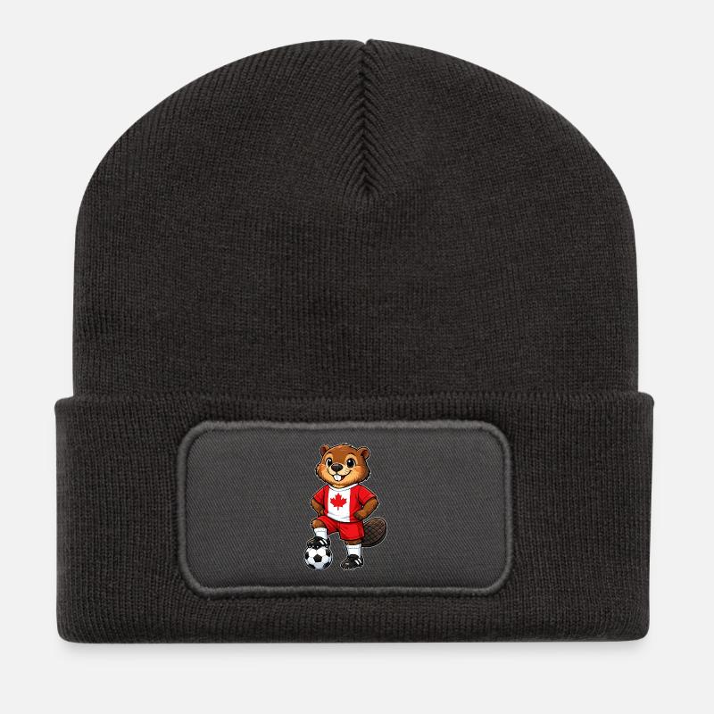 Fußball Biber Kanada Fan Kanadische Flagge - Recycelte Patch Beanie - Dunkelgrau