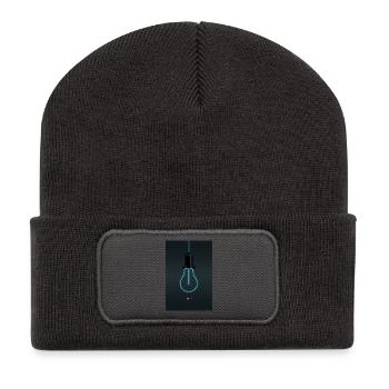 Think – Creative Neon Idea in Electric Blue - Recycled Patch Beanie - dark grey - Front