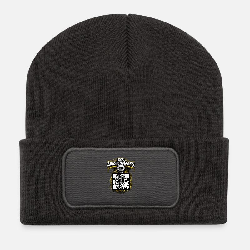 Der Leichenwagen mit QR Code - Recycelte Patch Beanie - Dunkelgrau