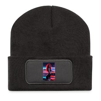Neon Red Femme in Luster - Recycled Patch Beanie - dark grey - Front