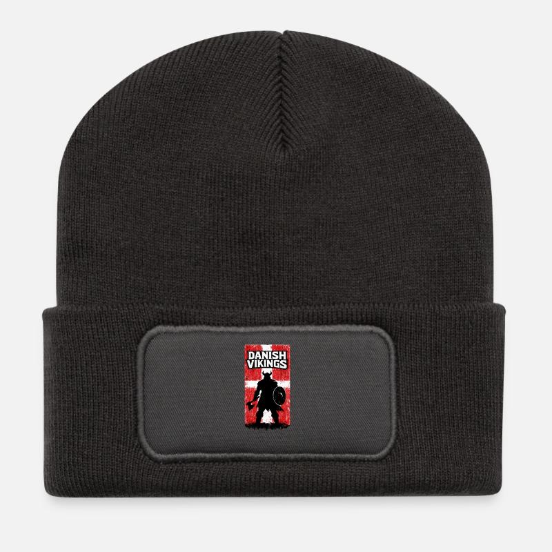 Dänische Wikinger – Wikingerkrieger-Dänische Flagge - Recycelte Patch Beanie - Dunkelgrau