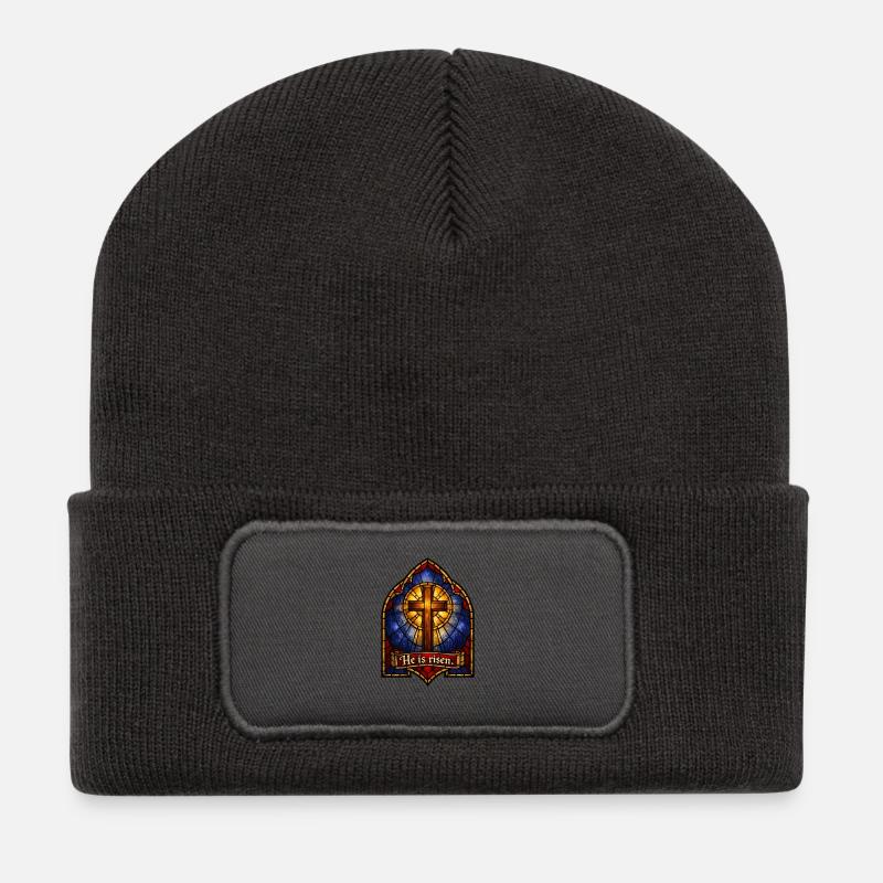 Il est ressuscité Jésus Vitraux de Résurrection - Beanie recyclé à patch - charbon