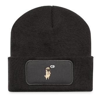 NÖ Pug Eigensinniger Mops-Charme - Recycelte Patch Beanie - Dunkelgrau - Vorne