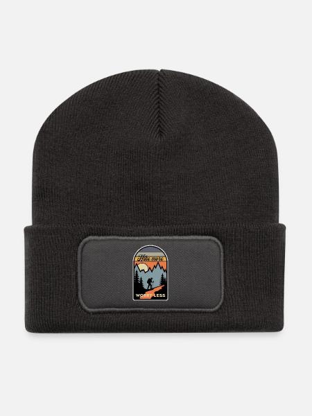 Hiking Wandern Retro - Recycelte Patch Beanie - Dunkelgrau