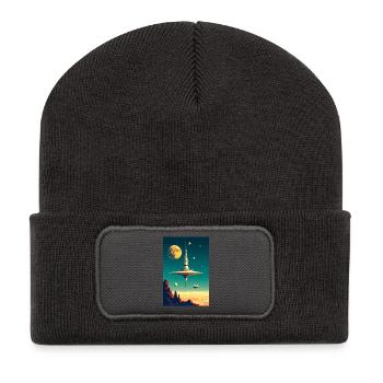 Städte beginnen über die Zukunft der Wolken zu schweben - Recycelte Patch Beanie - Dunkelgrau - Vorne