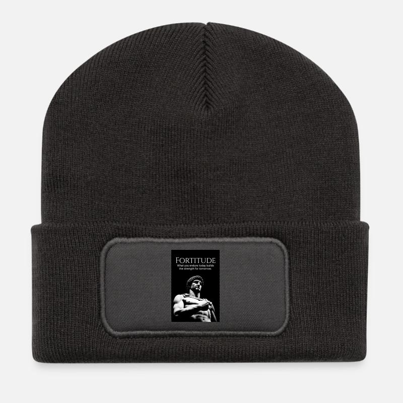 Force, force, aujourd’hui, puissance, demain. - Beanie recyclé à patch - charbon