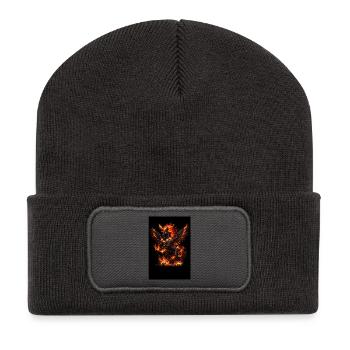 Fire Pegasus with Flower Wreath - Recycled Patch Beanie - dark grey - Front