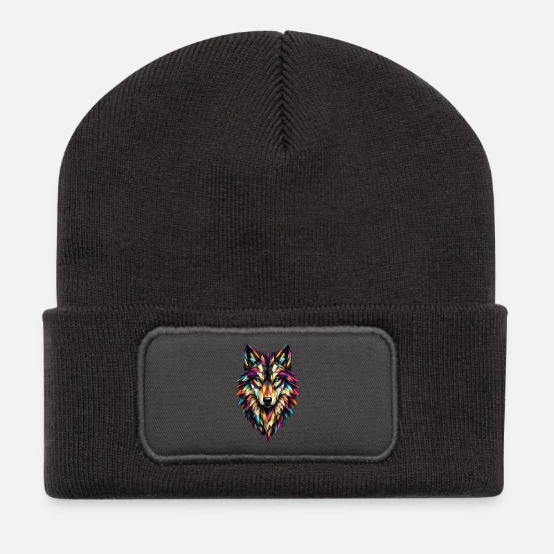Color Geometric Wolf - Recycled Patch Beanie - dark grey