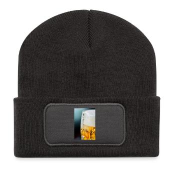 Lichtgold Bierglas Muster - Recycelte Patch Beanie - Dunkelgrau - Vorne