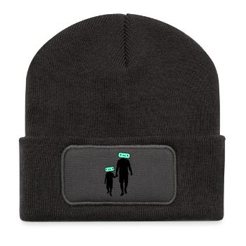 Silhouette familiale Chers enfants Parents Maman Papa - Beanie recyclé à patch - charbon - Devant