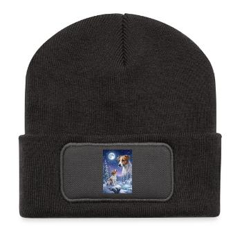 Howling to the Moon Hund Jack Russell Terrier - Recycelte Patch Beanie - Dunkelgrau - Vorne
