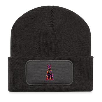 Bunter Neonhund mit Diamant - Recycelte Patch Beanie - Dunkelgrau - Vorne