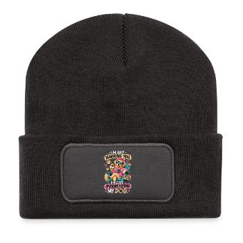 Prioritäten der Hundemutter – Lustiges, sarkastisches Hundedesign - Recycelte Patch Beanie - Dunkelgrau - Vorne