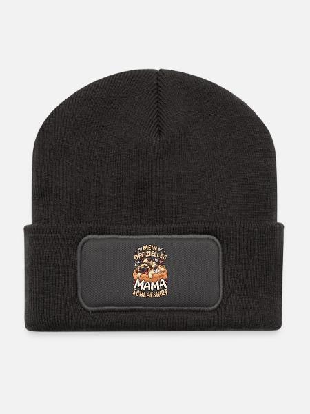 Mamas Offizielles Schlafshirt mit Mops - Recycelte Patch Beanie - Dunkelgrau