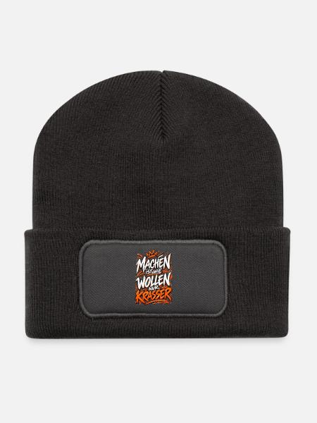Machen ist wie Wollen nur Krasser Motivationsspruc - Recycelte Patch Beanie - Dunkelgrau