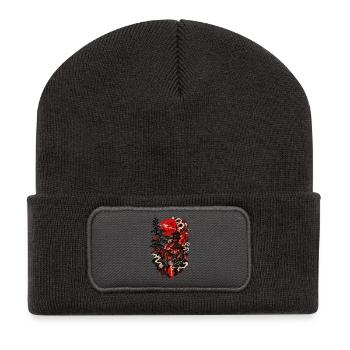 Roter Mond über Pagode im Zen-Garten - Recycelte Patch Beanie - Dunkelgrau - Vorne