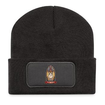 Lamm im Buntglas: Dilly trödelnd - Recycelte Patch Beanie - Dunkelgrau - Vorne