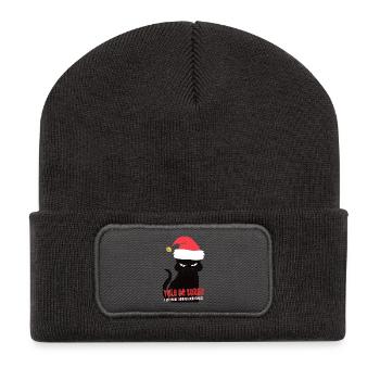 Weihnachtskatze Sarkastischer Humor Yule Be Sorry Lametta - Recycelte Patch Beanie - Dunkelgrau - Vorne