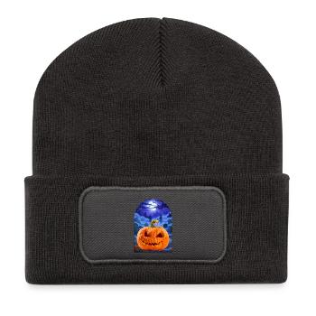 Halloween Pumpkin - Recycelte Patch Beanie - Dunkelgrau - Vorne