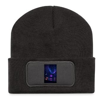 Der Code der Matrix: Zeit für die Nachteule - Recycelte Patch Beanie - Dunkelgrau - Vorne