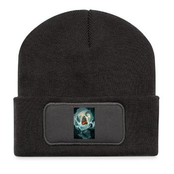 Karmesinrotes Gefäß gegen Krakens Kielwasser - Recycelte Patch Beanie - Dunkelgrau - Vorne