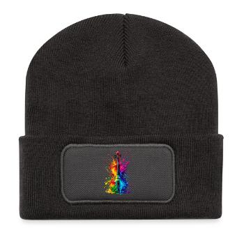 Bunte Violine Regenbogen Geige Musik Farbspritzer - Recycelte Patch Beanie - Dunkelgrau - Vorne