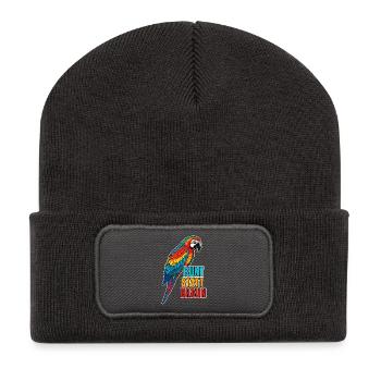 Papagei – Bunt statt braun - Recycelte Patch Beanie - Dunkelgrau - Vorne